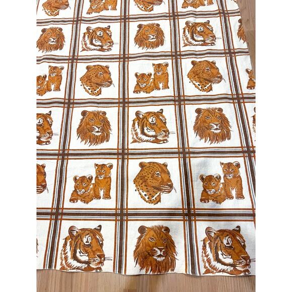 Vintage Tiger Cub Lion Leopard Big Cat Poly Blanket 92" x 72” Brown Orange White - Picture 1 of 10